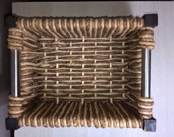 Rustic 10" Rectangular Woven Basket Jute? Fibers W/ Wood Corners & Metal Handles - Image 6