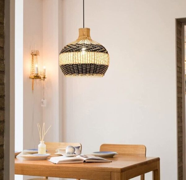 Rustic Vintage Hanging Ceiling Lamp Bamboo Rattan Wicker Pendant Light Fixture - Image 6