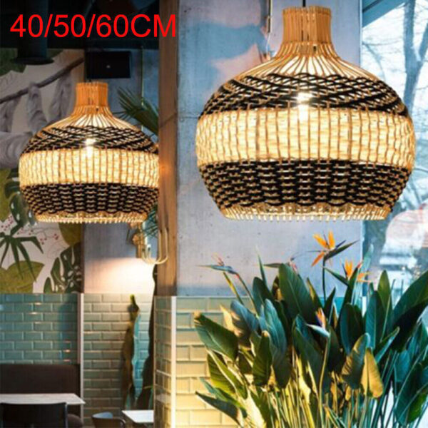 Rustic Vintage Hanging Ceiling Lamp Bamboo Rattan Wicker Pendant Light Fixture