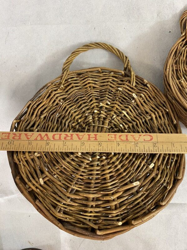 Set 2 Hanging Wicker Grapevine Round Baskets Wall Pocket Decor Primitive - Image 3