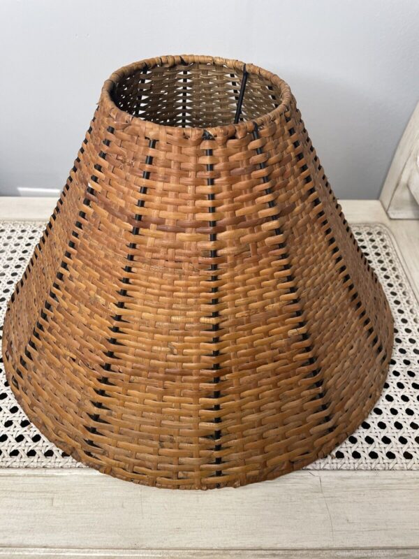 Set 2 VTG Wicker Rattan Lamp Shades Boho Basket Woven Cottage Beach - Image 6