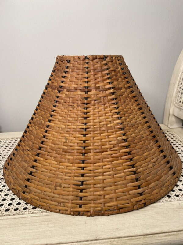 Set 2 VTG Wicker Rattan Lamp Shades Boho Basket Woven Cottage Beach