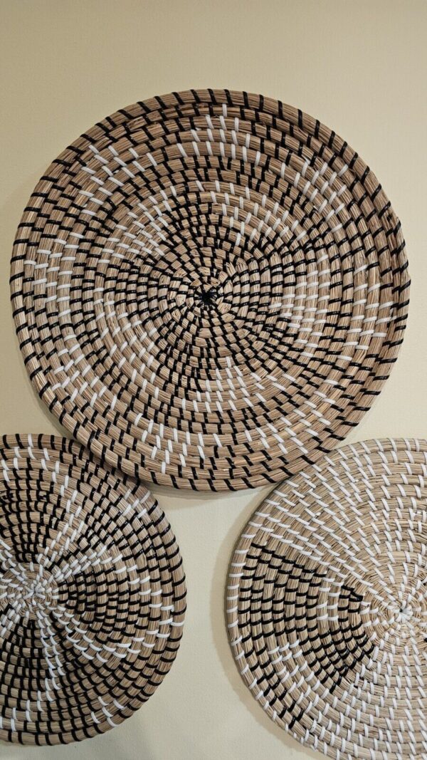 Set 3 Boho Wall Baskets Hanging Woven Wicker Decor Bedroom Living Seagrass - Image 4