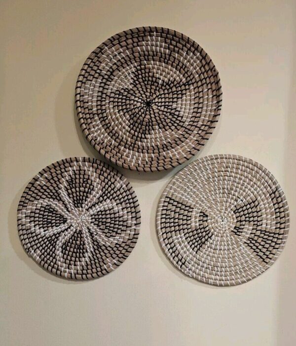 Set 3 Boho Wall Baskets Hanging Woven Wicker Decor Bedroom Living Seagrass