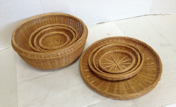 Set 4 Vintage Round Woven Nesting Lidded Baskets Boho Handmade Storage Natural - Image 3