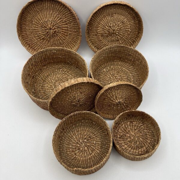 Set 4 Vtg Small Round Sweet Grass Nesting Baskets Lids Stacking 1960s Handmade - Image 5