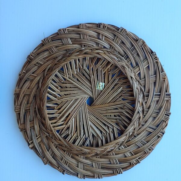 Set Of 2 Boho Round Wicker Rattan Woven Flat Basket Hanging Wall Decor 10" Vtg - Image 4