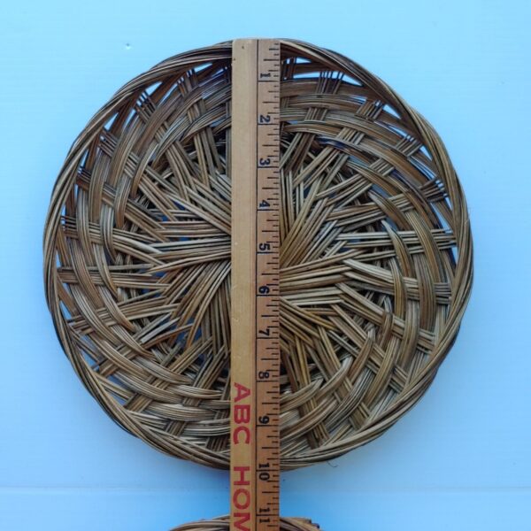 Set Of 2 Boho Round Wicker Rattan Woven Flat Basket Hanging Wall Decor 10" Vtg - Image 6