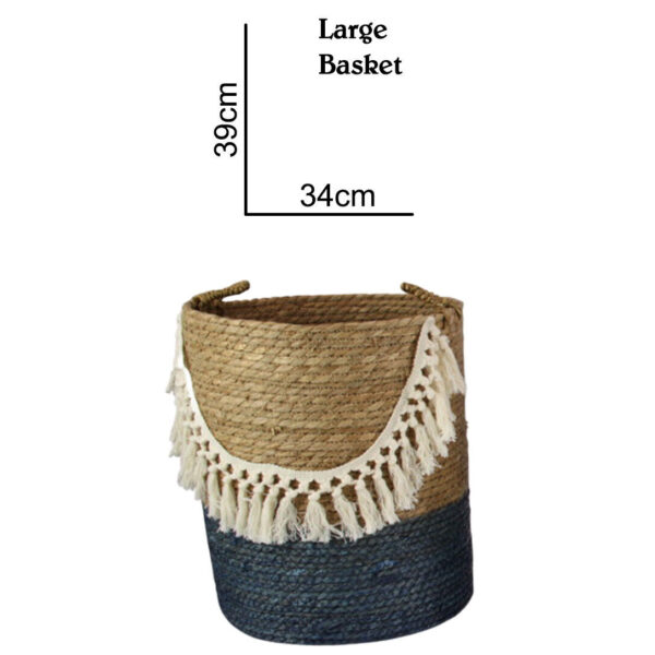 Set Of 3 Rattan Seagrass Storage Baskets Woven Boho Blue Bottom Buy One or All 3 - Image 5