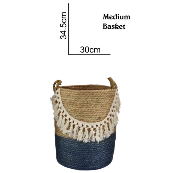 Set Of 3 Rattan Seagrass Storage Baskets Woven Boho Blue Bottom Buy One or All 3 - Image 6