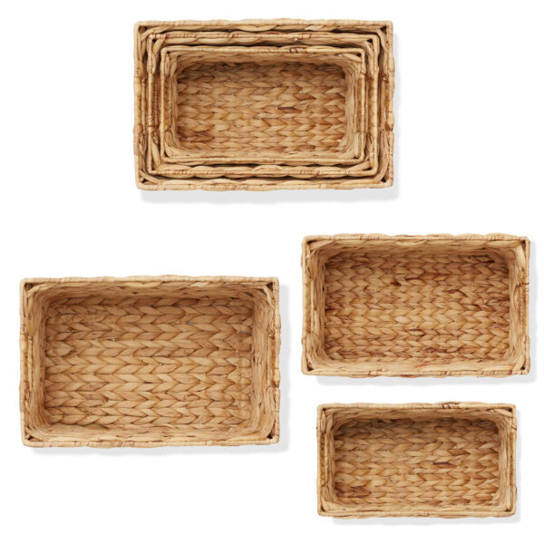 Set of 3 Storage Baskets w Handles, Woven Hyacinth Wicker Nesting Bin Organizers - Image 4