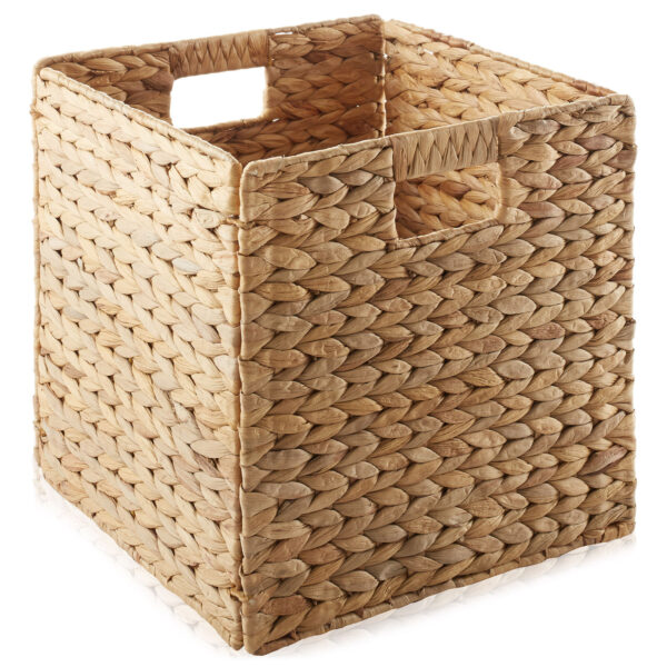 Set of 4 Hyacinth Storage Cubes, 12x12 Wicker Basket Bins for Shelves, Natural - Image 3