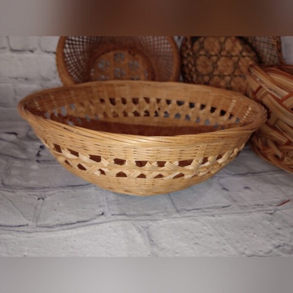 Set Of 4 Vintage Woven Round Baskets Boho Handmade - Image 3