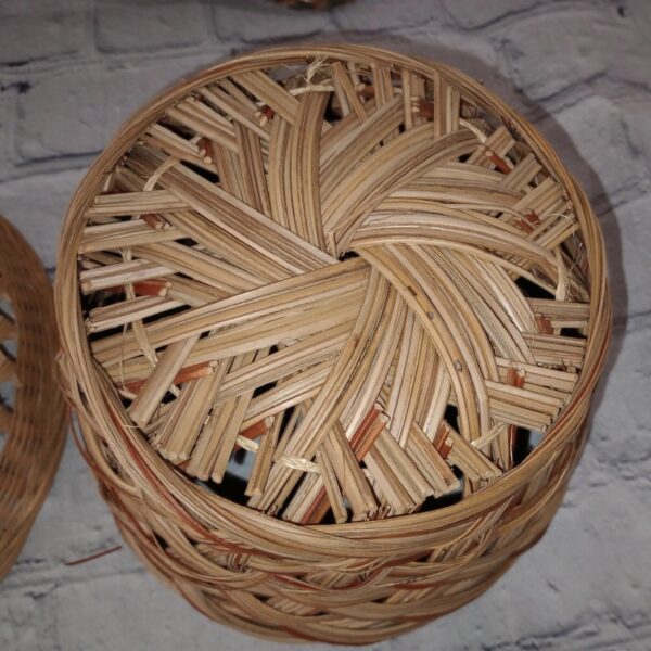 Set Of 4 Vintage Woven Round Baskets Boho Handmade - Image 4