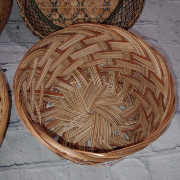 Set Of 4 Vintage Woven Round Baskets Boho Handmade - Image 5