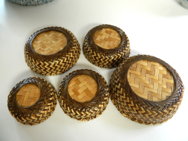 Set of 5 Small Nesting basket BOHO rattan Wicker Pattern Vintage - Image 2