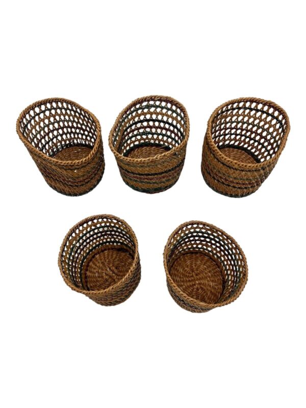 Set of 5 Vintage Handwoven Storage Baskets | Natural Fiber | 4.5” - Image 2