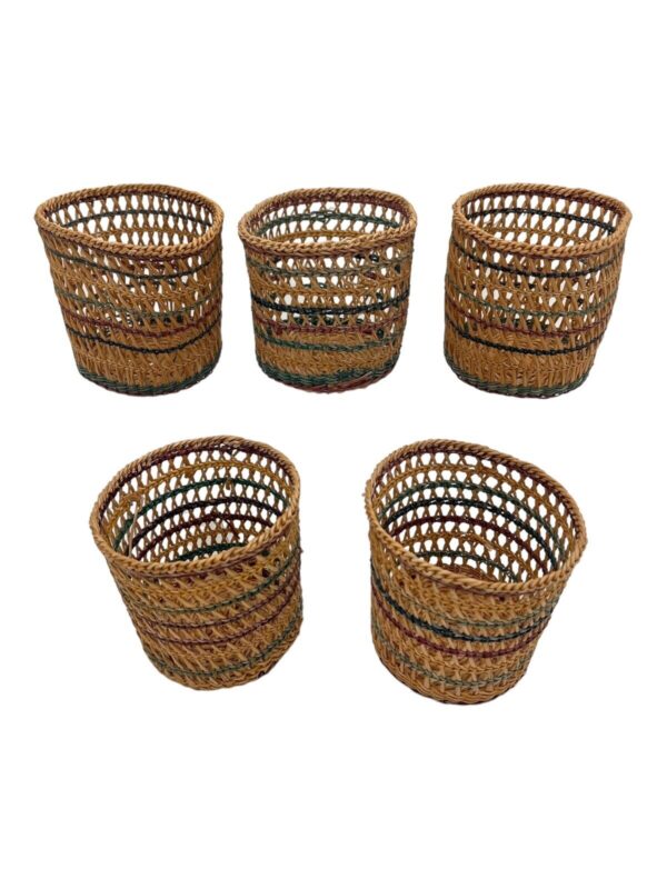 Set of 5 Vintage Handwoven Storage Baskets | Natural Fiber | 4.5”