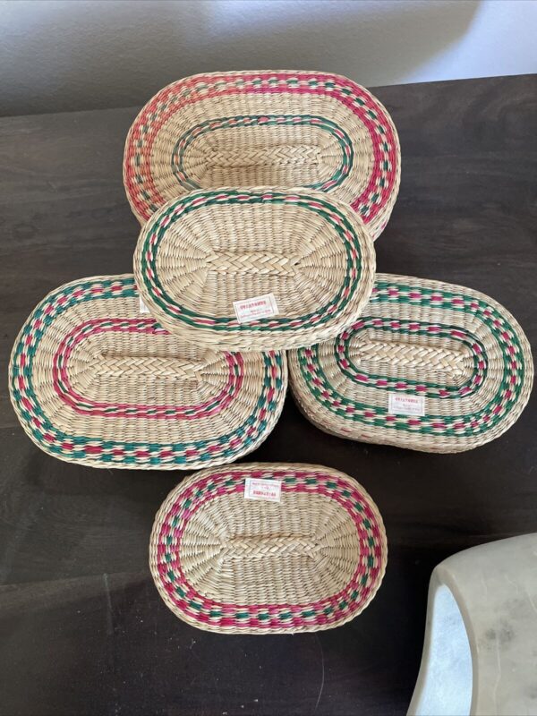 Set Of 5 Woven Ratan Wicker Oval Nesting Stacking Baskets With Lids Boho - Image 4