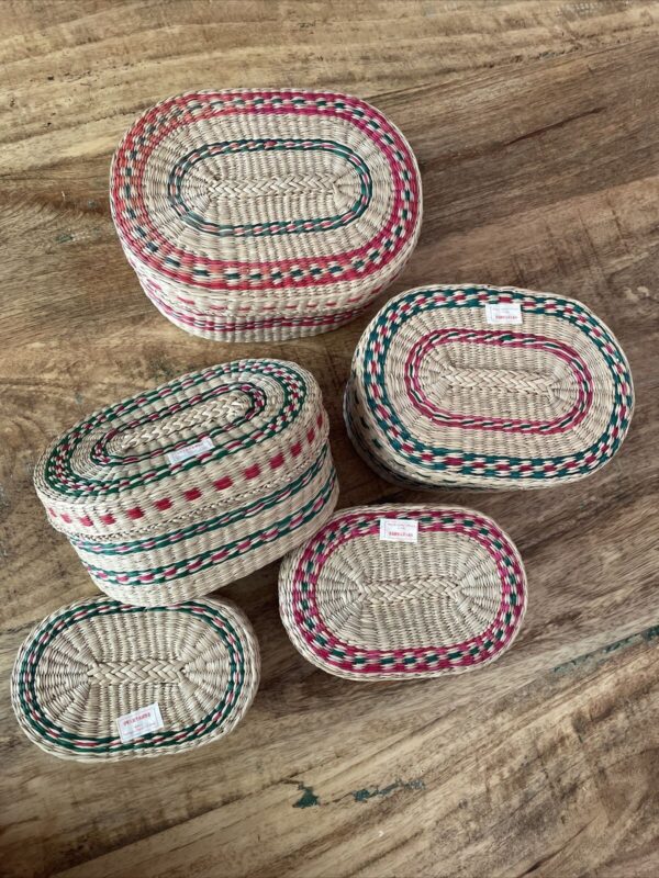 Set Of 5 Woven Ratan Wicker Oval Nesting Stacking Baskets With Lids Boho