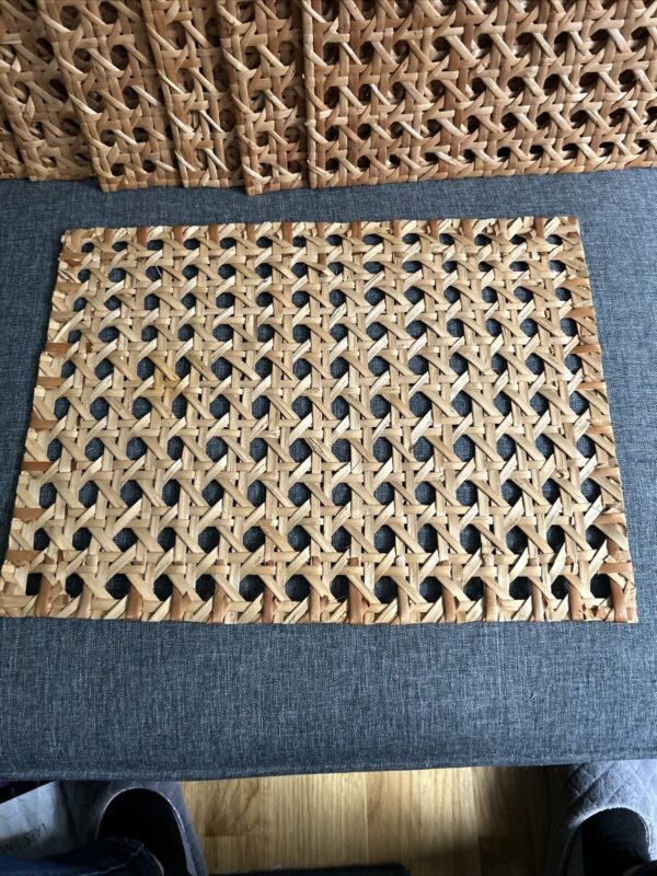 Set of 8 Vintage MCM Boho Woven Wicker Rattan Cane Basket Weave Placemats - Image 4