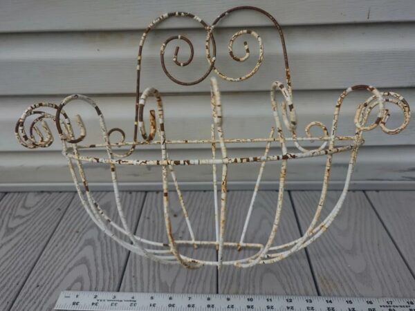 Shabby Chic White Rustic Boho Wrought Iron Half Round Wall Basket Planter - Image 2