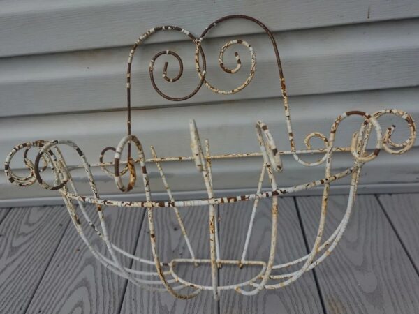 Shabby Chic White Rustic Boho Wrought Iron Half Round Wall Basket Planter