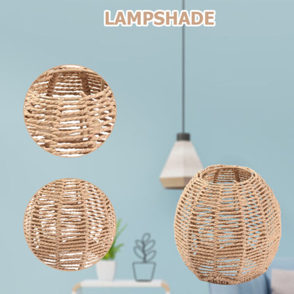 Simulated Rattan Hanging Lampshade Vintage Handmade Woven Lamp Shade for Bedroom - Image 3