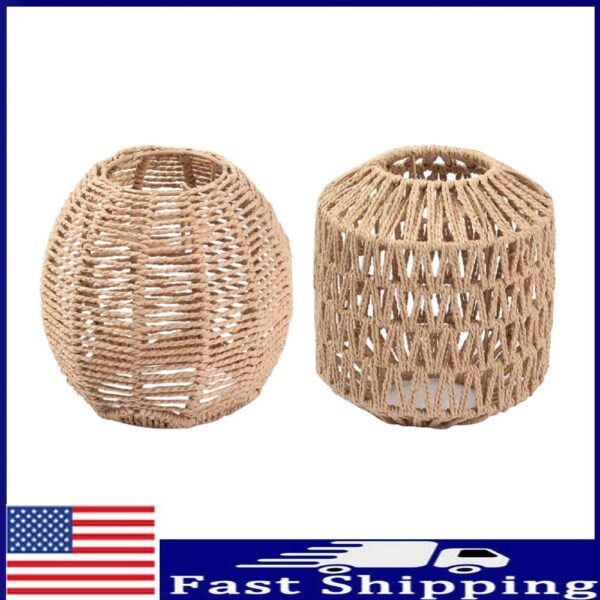 Simulated Rattan Hanging Lampshade Vintage Handmade Woven Lamp Shade for Bedroom