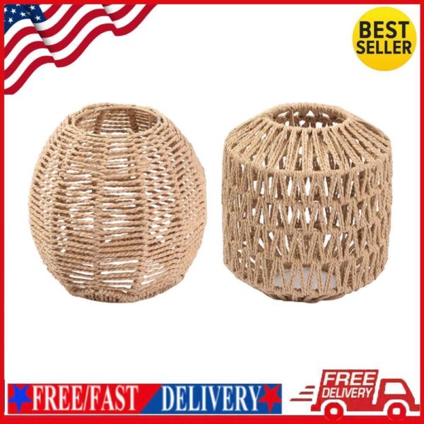 Simulated Rattan Hanging Lampshade Vintage Handmade Woven Lamp Shade Home Decor