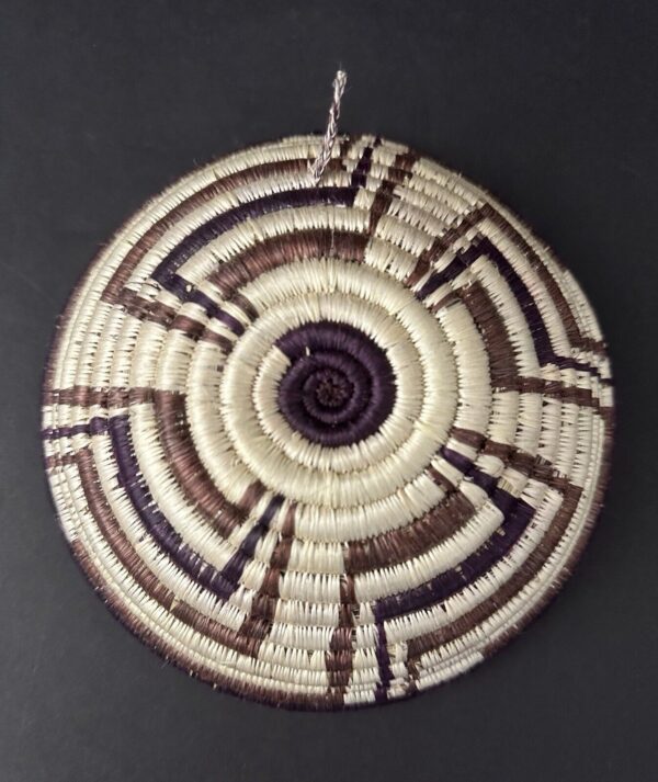 Sisal Sweetgrass Basket Handcrafted Small Woven Wall Hanging Rwanda 7" wide - Image 3