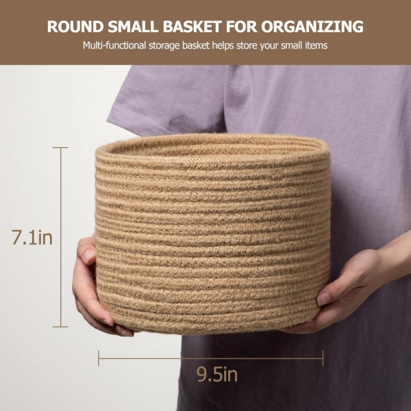 Small Basket for Organizing, round Woven Basket with Handles, Small Storage Bas - Image 2