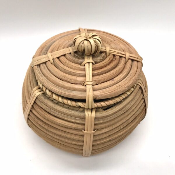 Small Basket Handwoven Lidded Rattan Southwest Style Boho Wire Reinforced - Image 2