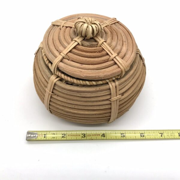 Small Basket Handwoven Lidded Rattan Southwest Style Boho Wire Reinforced - Image 6