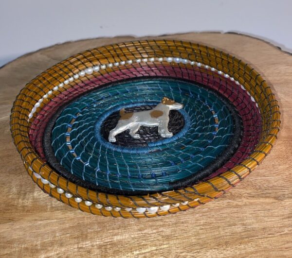 Small Colorful Woven Bamboo Basket With Pearls, Beads Accents, Dog Embellishment - Image 2