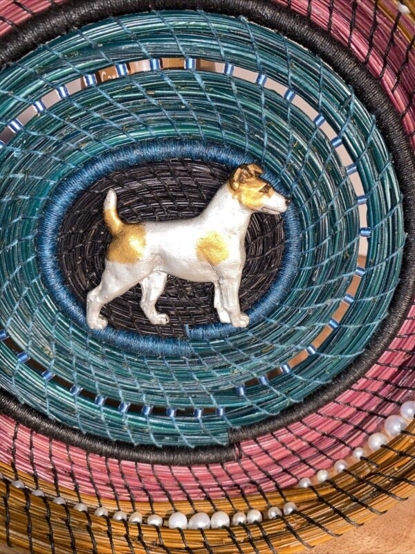 Small Colorful Woven Bamboo Basket With Pearls, Beads Accents, Dog Embellishment - Image 3