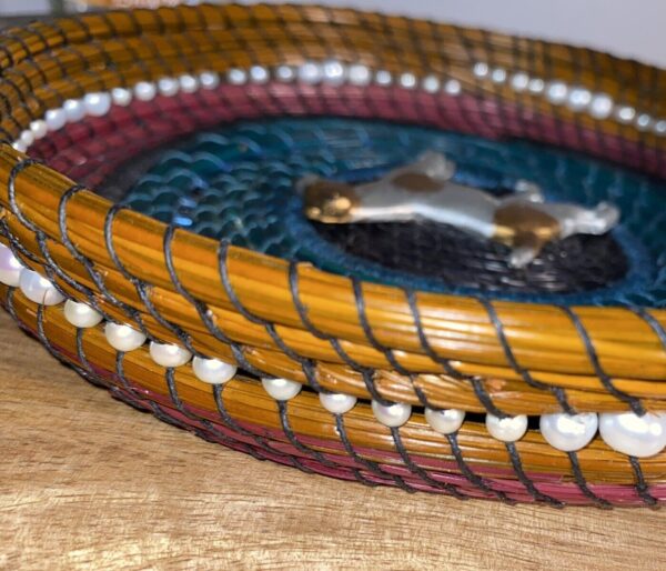 Small Colorful Woven Bamboo Basket With Pearls, Beads Accents, Dog Embellishment - Image 5