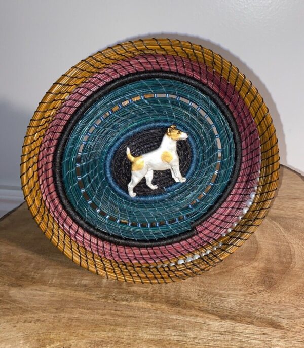 Small Colorful Woven Bamboo Basket With Pearls, Beads Accents, Dog Embellishment - Image 6