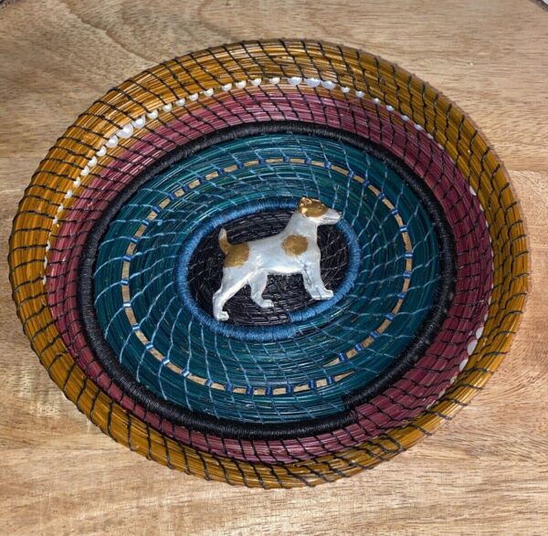 Small Colorful Woven Bamboo Basket With Pearls, Beads Accents, Dog Embellishment