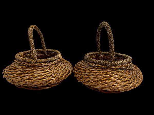 Small Hand-Woven Pair Of Vtg Baskets With Handles, Boho Decor, Basketry - Image 2