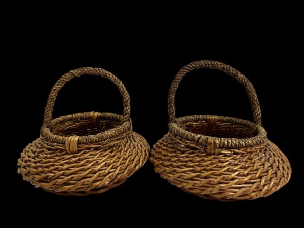 Small Hand-Woven Pair Of Vtg Baskets With Handles, Boho Decor, Basketry - Image 3