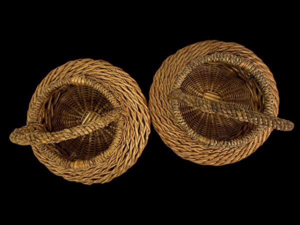 Small Hand-Woven Pair Of Vtg Baskets With Handles, Boho Decor, Basketry - Image 4