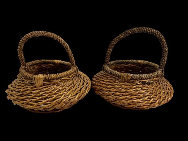 Small Hand-Woven Pair Of Vtg Baskets With Handles, Boho Decor, Basketry