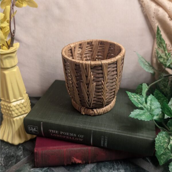 Small Vintage Natural Hand Woven Boho Basket, Pencil, Pen, Makeup Brush Holder