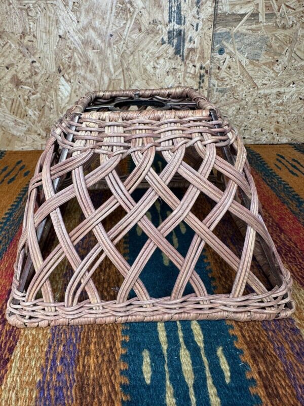 Small Wicker Weave Lamp Shade Brown Square Woven Sconce - Image 3