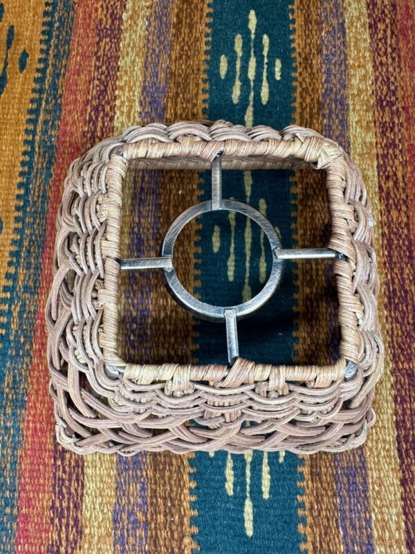 Small Wicker Weave Lamp Shade Brown Square Woven Sconce - Image 4