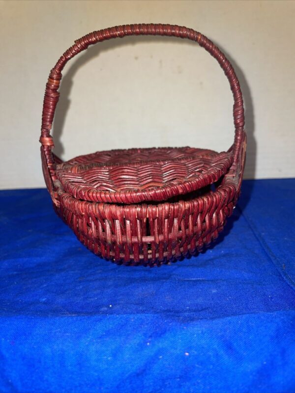 Small Woven Wicker Gathering Basket Gods Eyes Farmhouse 4.5” Dia X 6” Tall - Image 2