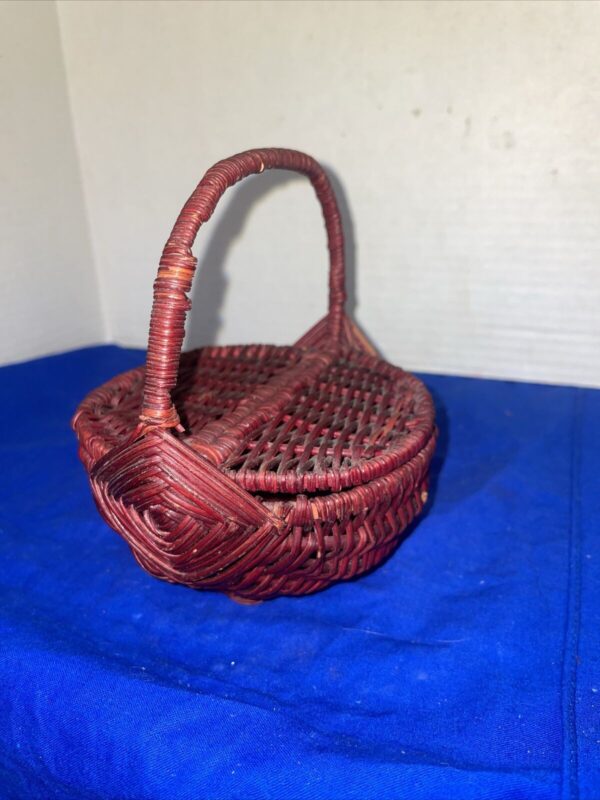 Small Woven Wicker Gathering Basket Gods Eyes Farmhouse 4.5” Dia X 6” Tall