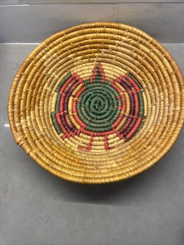 Southwestern Hand Woven Coiled VTG Bowl Basket Bird Flower Wall Decor Boho