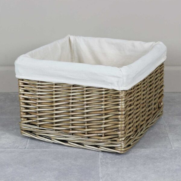 Square Antique Wash Lined Wicker Storage Basket